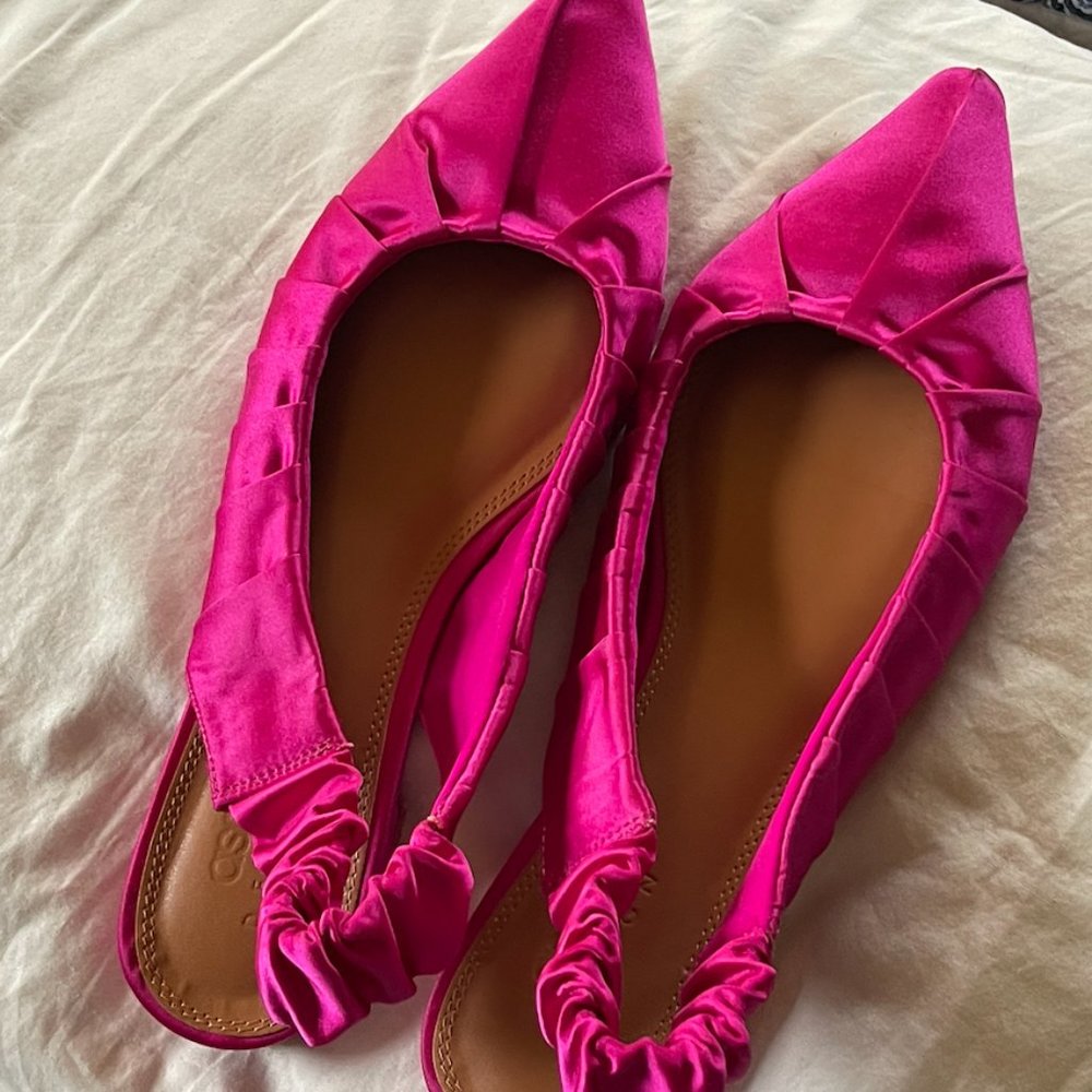 ASOS DESIGN Limelight ruched slingback ballets in pink satin